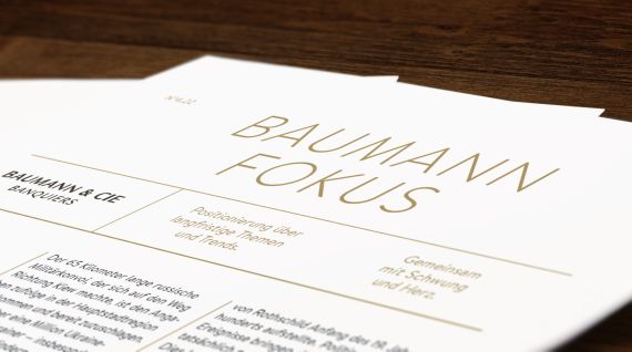 Broschüre von Baumann & Cie mit dem Titel Privatbanquiers – mehr denn je